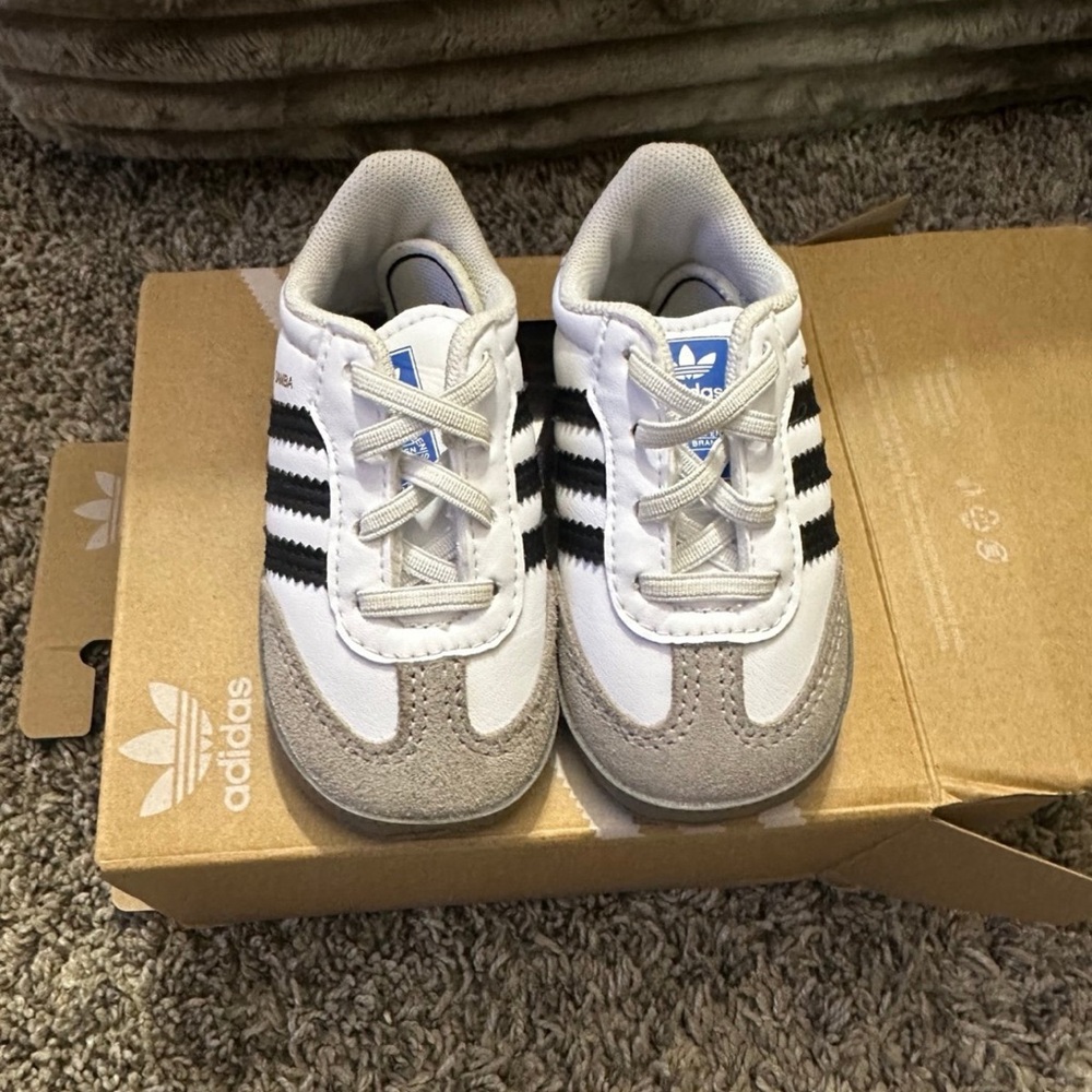 Adidas Samba Crib Shoes – White/Black – Size 3K Infant